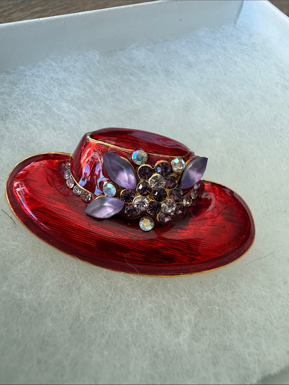 Red Hat Brooch w/ Purple Crystal Accents